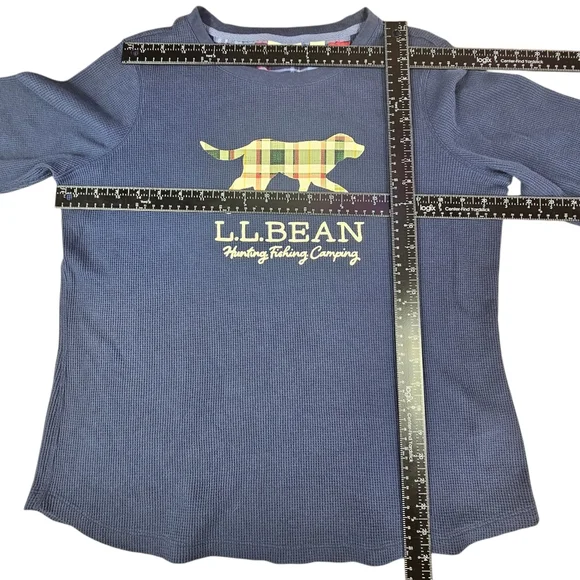 L.L. Bean Women's Royal Blue Long Sleeve Thermal Tee with Plaid Labrador Dog - Picture 8 of 10